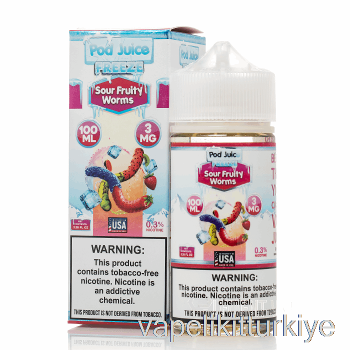 Vape Pen Vape Mate Dondurularak Ekşi Meyveli Solucanlar - Kapsül Suyu - 100ml 3mg